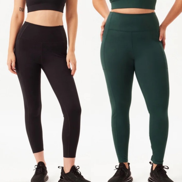 2 Girlfriend Collective Pocket Compression Legging Black and Thyme | XS | 23 3/4 - Picture 1 of 3